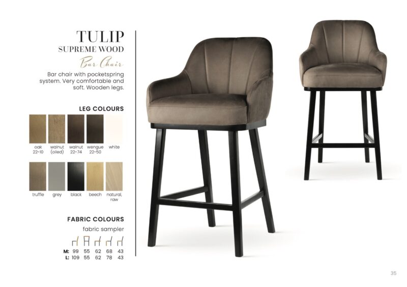 TULIP SUPREME WOOD bárszék M | táskarugós bárszék, választható szövet / lábszín